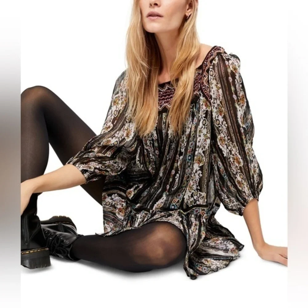 Free People Dance Magic Black Floral Printed Mini Dress - Picture 13 of 13